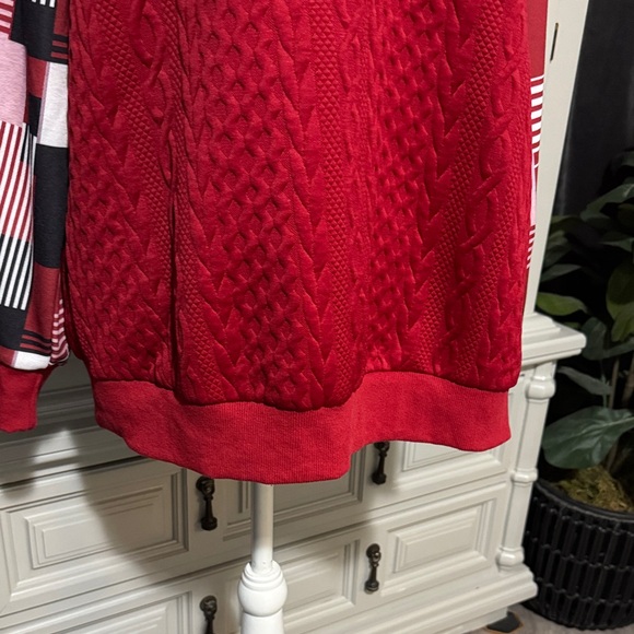 Red Quarter-Zip Sweater with Patterned Sleeves Size XL - Picture 4 of 10